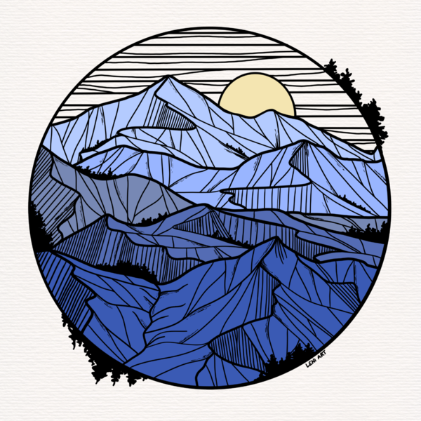 Kunstdruck Berglandschaft Blau